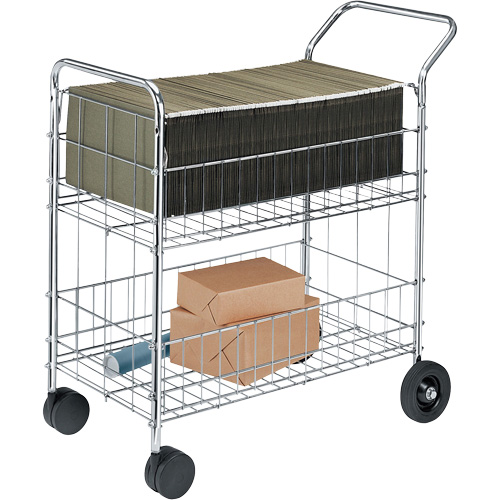 Wire Mail Cart, 200 lbs. Capacity, Chrome, 19" D x 30" L x 39-1/4" H, Chrome Plated Absolute Business Supply