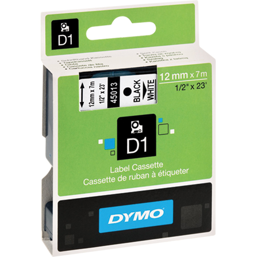 D1 Label Cassette, 12 mm x 23', Black on White Absolute Business Supply