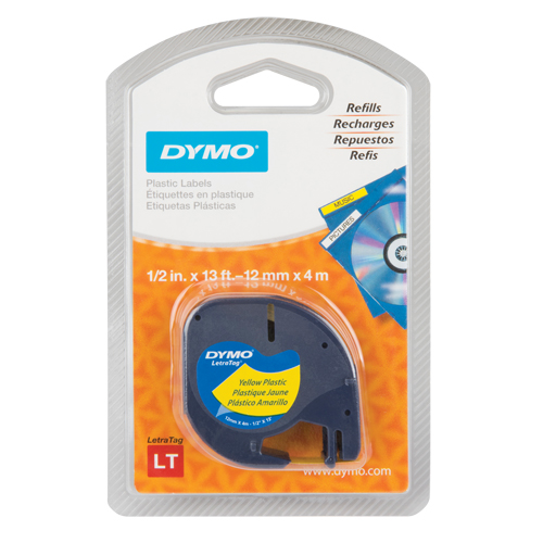 Labels for LetraTag Plus LT100-H, 12 mm x 13', Black on Yellow Absolute Business Supply