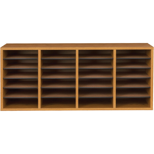 Adjustable Compartment Literature Organizer, Stationary, 24 Slots, Wood, 39-1/4" W x 11-3/4" D x 16-1/4" H Absolute Business Supply