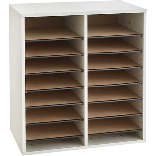 Adjustable Compartment Literature Organizer, Stationary, 16 Slots, Wood, 19-1/2" W x 11-3/4" D x 21" H Absolute Business Supply
