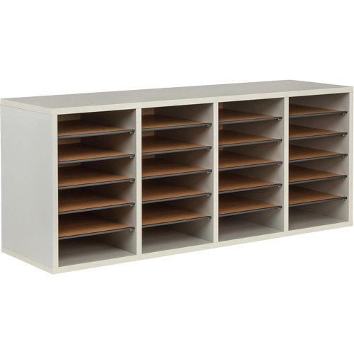 Adjustable Compartment Literature Organizer, Stationary, 24 Slots, Wood, 39-1/4" W x 11-3/4" D x 16-1/4" H Absolute Business Supply