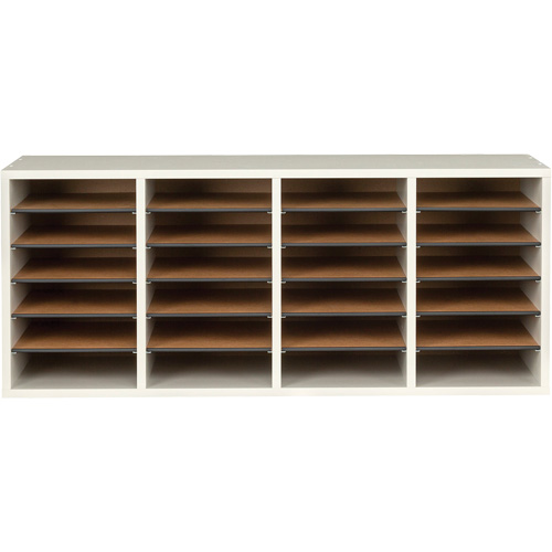 Adjustable Compartment Literature Organizer, Stationary, 24 Slots, Wood, 39-1/4" W x 11-3/4" D x 16-1/4" H Absolute Business Supply