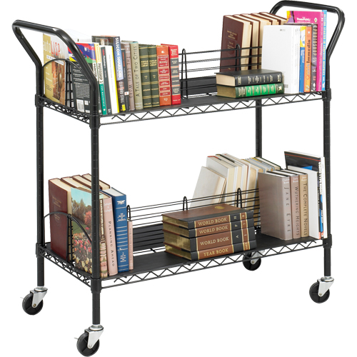 Double-Sided Wire Book Cart, 200 lbs. Capacity, Black, 18-3/4" D x 44" L x 39" H, Steel Absolute Business Supply