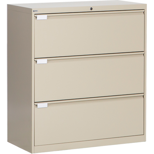 Lateral Filing Cabinet, Steel, 3 Drawers, 36" W x 18" D x 40-1/16" H, Beige Absolute Business Supply