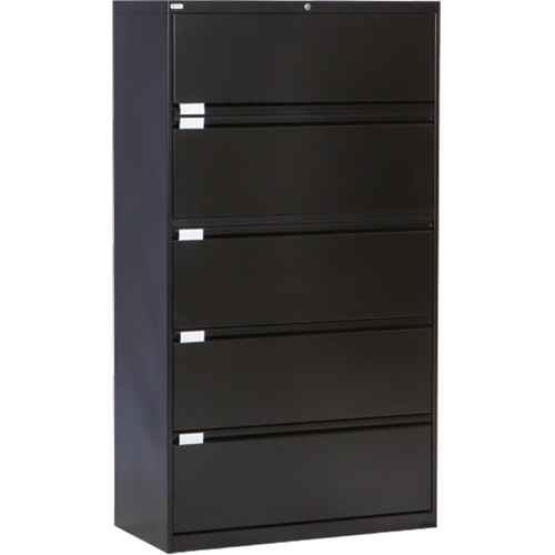 Classeur lat&eacute;ral, Acier, 5 tiroirs, 36" la x 18" p x 65-1/2" h, Noir Absolute Business Supply
