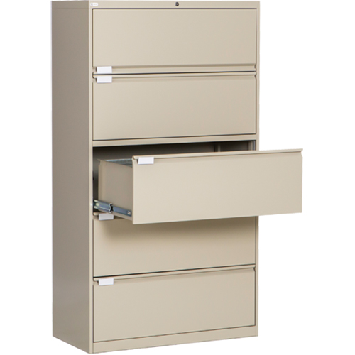 Lateral Filing Cabinet, Steel, 5 Drawers, 36" W x 18" D x 65-1/2" H, Beige Absolute Business Supply