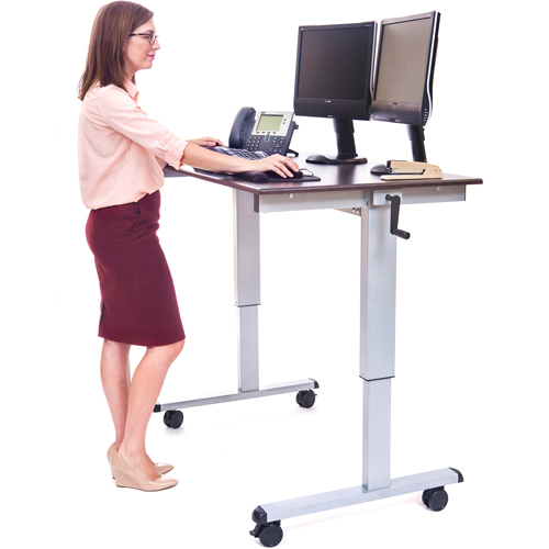 Adjustable Stand-Up Workstations, Stand-Alone Desk, 48-1/2" H x 48" W x 32-1/2" D, Walnut Absolute Business Supply