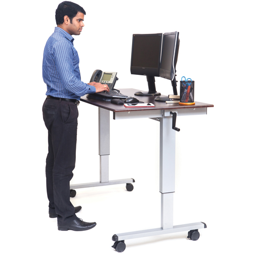 Adjustable Stand-Up Workstations, Stand-Alone Desk, 48-1/2" H x 59" W x 29-1/2" D, Walnut Absolute Business Supply