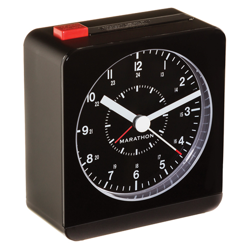 Desk Alarm Clock, Analog, Battery Operated, 3.5" W x 1.5" D x 3.75" H, Black Absolute Business Supply