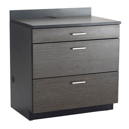 Modular Base Cabinet, 3 Drawers, 36" W x 25" D x 39" H, Asian Night/Black Absolute Business Supply