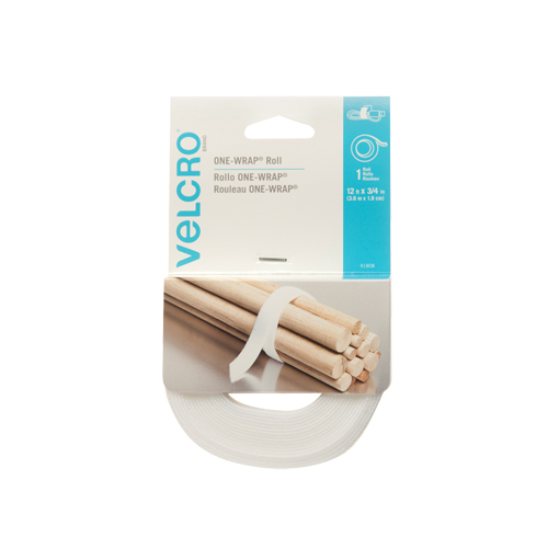Ruban d'attaches One-Wrap, Boucle et crochet, 12' x 3/4", Auto-aggripant, Blanc Absolute Business Supply