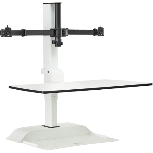 Soar Sit/Stand Electric Desk with Dual Monitor Arm, Desktop Unit, 37-1/4" H x 27-3/4" W x 22" D, White Absolute Business Supply