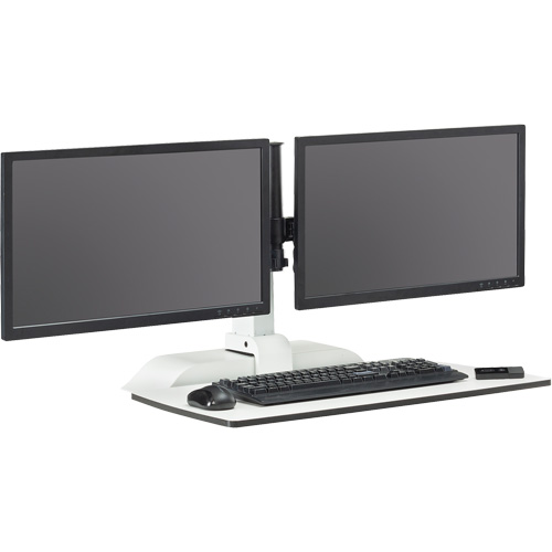 Soar Sit/Stand Electric Desk with Dual Monitor Arm, Desktop Unit, 37-1/4" H x 27-3/4" W x 22" D, White Absolute Business Supply