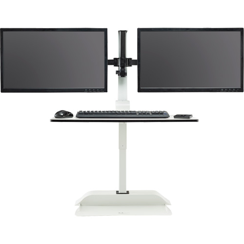 Soar Sit/Stand Electric Desk with Dual Monitor Arm, Desktop Unit, 37-1/4" H x 27-3/4" W x 22" D, White Absolute Business Supply