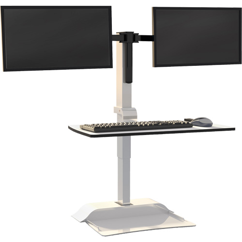 Soar Sit/Stand Electric Desk with Dual Monitor Arm, Desktop Unit, 37-1/4" H x 27-3/4" W x 22" D, White Absolute Business Supply