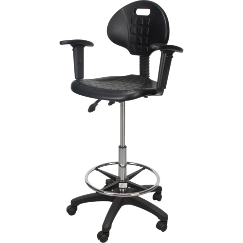 Tabouret ergonomique robuste avec accoudoirs r&eacute;glables et roulettes en nylon, Mobile, Ajustable Hauteur, Capacit&eacute; 250 lb Absolute Business Supply