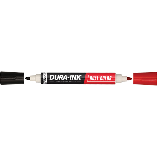 Markal&reg; Dura-Ink&reg; Dual Colour Permanent Ink Marker, Black/Red, Bullet Tip Absolute Business Supply