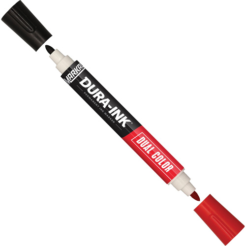 Markal&reg; Dura-Ink&reg; Dual Colour Permanent Ink Marker, Black/Red, Bullet Tip Absolute Business Supply