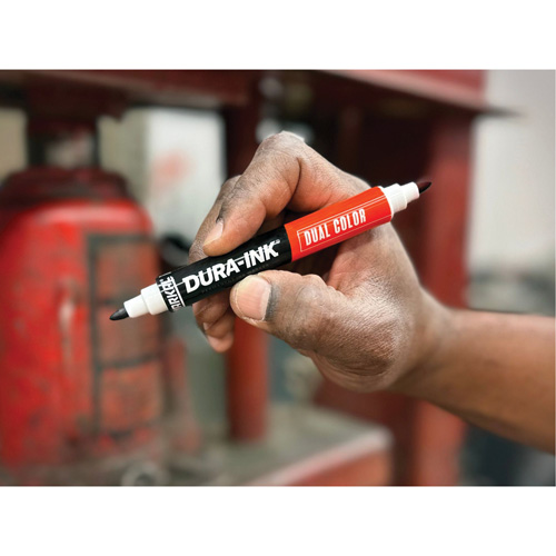Markal&reg; Dura-Ink&reg; Dual Colour Permanent Ink Marker, Black/Red, Bullet Tip Absolute Business Supply