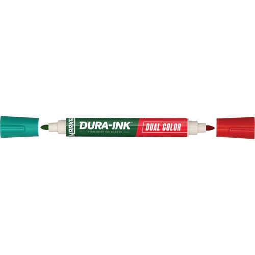 Markal&reg; Dura-Ink&reg; Dual Colour Permanent Ink Marker, Green/Red, Bullet Tip Absolute Business Supply