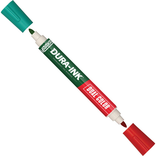 Markal&reg; Dura-Ink&reg; Dual Colour Permanent Ink Marker, Green/Red, Bullet Tip Absolute Business Supply