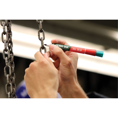 Markal&reg; Dura-Ink&reg; Dual Colour Permanent Ink Marker, Green/Red, Bullet Tip Absolute Business Supply