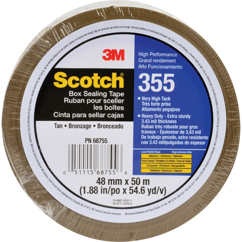 Scotch&reg; 355 Box Sealing Tape, Hot Melt Adhesive, 3.4 mils, 48 mm (1-22/25") x 50 m (164') Absolute Business Supply