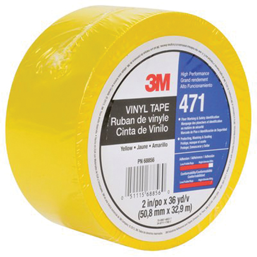 471 Vinyl Tape, 50.8 mm (2") W x 32.9 m (108') L, 5.3 mils, Yellow Absolute Business Supply