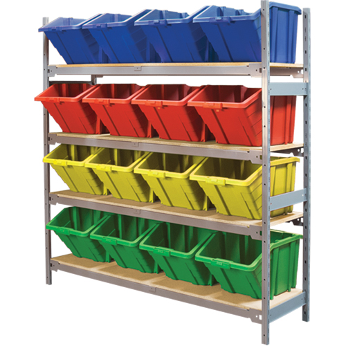 &eacute;tag&egrave;res larges avec bacs g&eacute;ants en plastique, Acier, Sans boulons, De base, 66" la x 72" h x 18" p Absolute Business Supply
