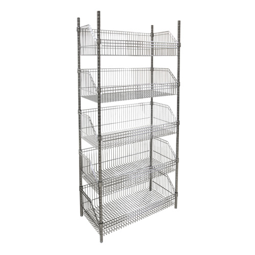 &eacute;tag&egrave;re &agrave; paniers-tablettes en treillis m&eacute;tallique, Tiers 5, 48" la x 74" h x 24" p Absolute Business Supply