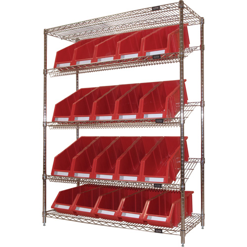 Slanted Wire Shelf with Bins, 5 Tiers, 48" W x 63" H x 18" D Absolute Business Supply