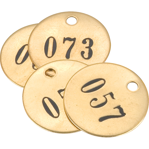 Numbered Tags, # 026 - 050, Brass, 1" dia Absolute Business Supply