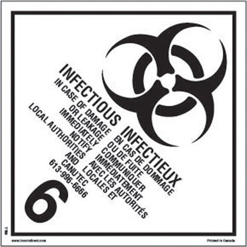 TDG Shipping Labels, Class 6.2, Infectious Substances, Vinyl Absolute Business Supply