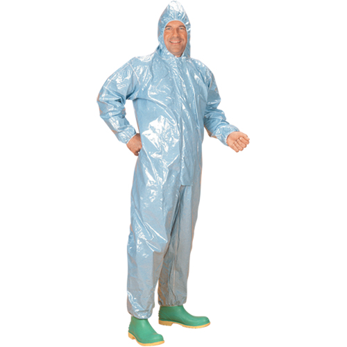 Combinaison &agrave; capuchon de 0,5 mils en tissu r&eacute;sistant aux flammes et aux produits chimiques, Moyen, Bleu, Tissu ignifug&eacute; Absolute Business Supply