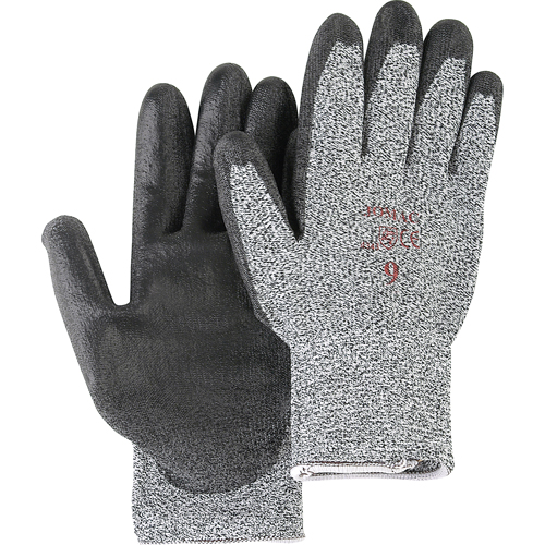 Salt & Pepper Knit Gloves With Black Palm Coating, Size Small/7, Polyurethane Coated, HPPE Shell, ANSI/ISEA 105 Level 2 Absolute Business Supply