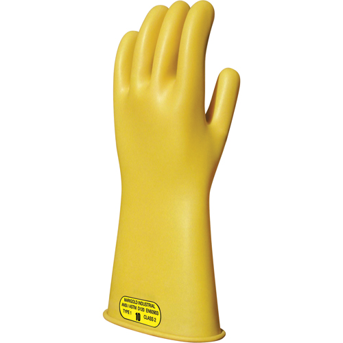 Yellow Natural Rubber Insulating Gloves, ASTM Class 2, Size 8, 14" L Absolute Business Supply