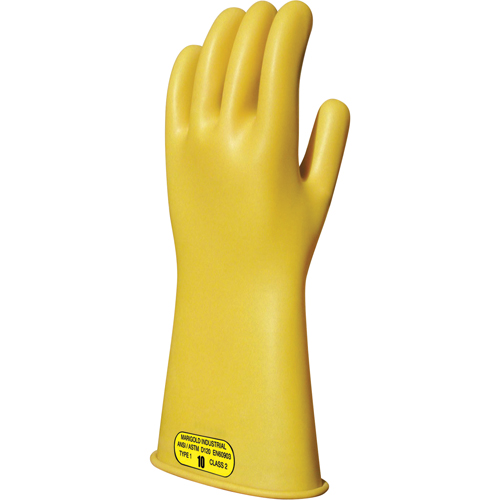 Yellow Natural Rubber Insulating Gloves, ASTM Class 2, Size 8, 16" L Absolute Business Supply