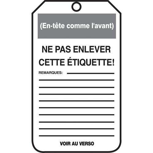 &eacute;tiquettes de verrouillage, Papier cartonn&eacute;, 3-1/8" la x 5-7/8" h, Français Absolute Business Supply