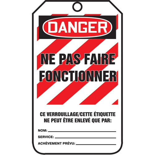 &eacute;tiquettes de verrouillage, Papier cartonn&eacute;, 3-1/8" la x 5-7/8" h, Français Absolute Business Supply