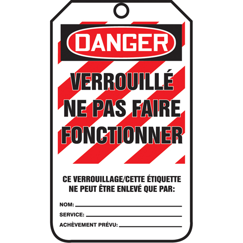 &eacute;tiquettes de verrouillage, Papier cartonn&eacute;, 3-1/8" la x 5-7/8" h, Français Absolute Business Supply