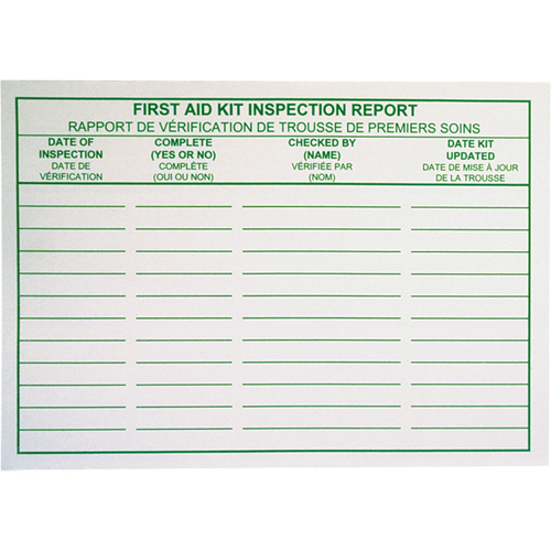 First Aid Kit Inspection Report Cards Absolute Business Supply