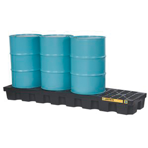 Palettes pour contr&ocirc;le des d&eacute;versements EcoPolyBlend avec drain, Capacit&eacute; de d&eacute;versement 75 gal. US, 97" x 25" x 9" Absolute Business Supply