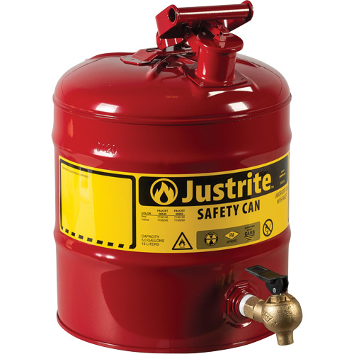 Bidon avec robinet s&eacute;curitaires pour laboratoires, Type I, Acier, 5 gal. US, Rouge, Homologu&eacute; FM Absolute Business Supply