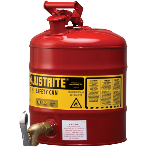 Laboratory Safety Can with Faucet, Type I, Steel, 5 US gal., Red, FM Approved Absolute Business Supply