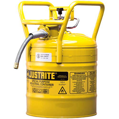 D.O.T. AccuFlow Safety Cans, Type II, Steel, 5 US gal., Yellow, FM Approved Absolute Business Supply