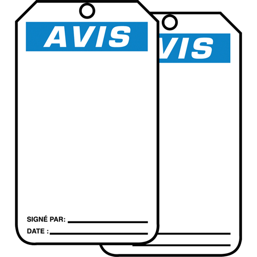 &eacute;tiquettes de s&eacute;curit&eacute; avec ent&ecirc;te vierge, Plastique, 3-1/8" la x 5-7/8" h, Français Absolute Business Supply
