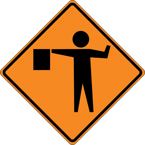 Tilt-Adjust Flagman Ahead Roll-Up Construction Sign, 36" x 36", Vinyl, Pictogram Absolute Business Supply