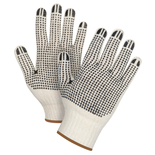 Heavyweight Double-Sided Dotted String Knit Gloves, Poly/Cotton, Double Sided, 7 Gauge, Large Absolute Business Supply