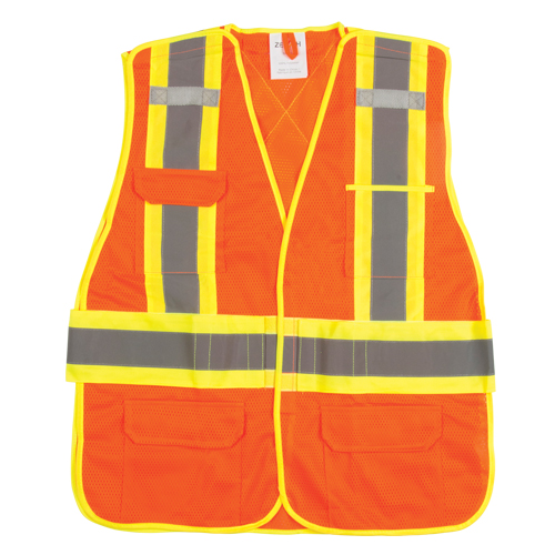Veste d'arpenteur haute visibilit&eacute;, conforme &agrave; la CSA, Orange haute visibilit&eacute;, Moyen, Polyester Absolute Business Supply